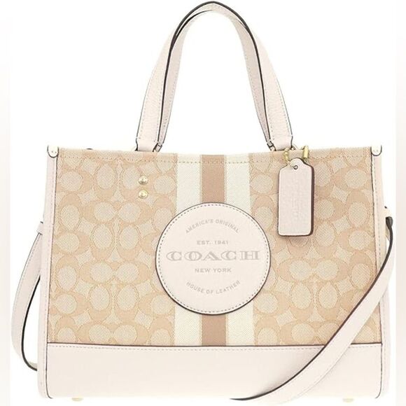 NWT | COACH Signature Khaki Dreamer Dempsey Stripe Tote Satchel Handbag 8448 - Picture 1 of 10
